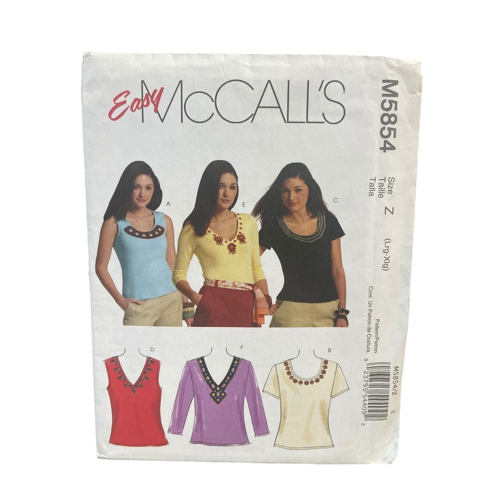 McCALL'S M5854 Misses' Tops Pattern Size Large-XL Easy Knit Blouse